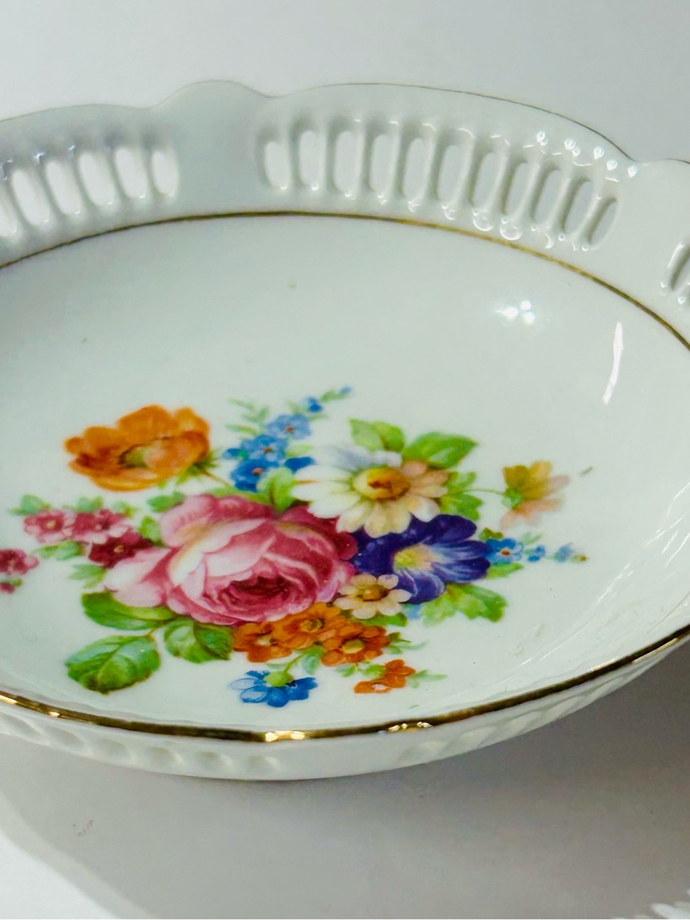 Ormonk PSAA Bavaria Candy Dish Vintage Porcelain Pierced Floral